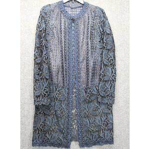 Ellie Tahari Lace Duster Caridgan Jacket Size Small Blue Chain